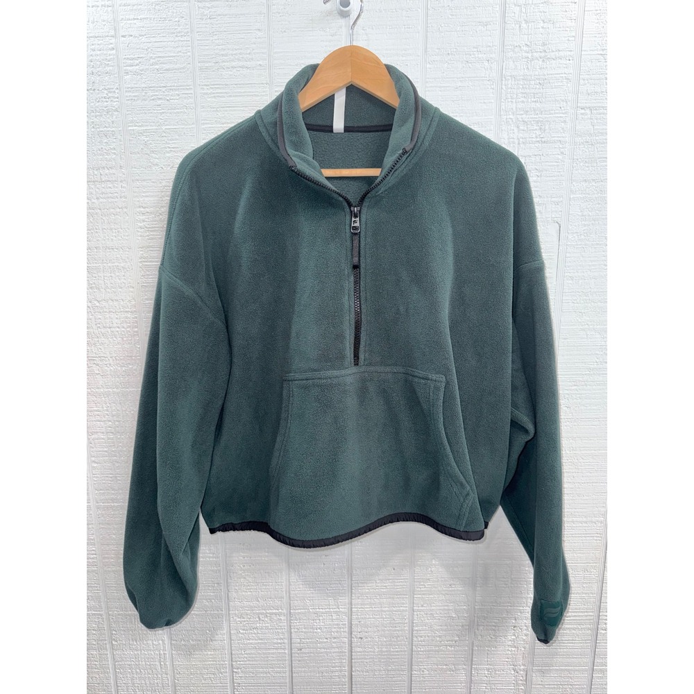 Fabletics Fleece Pullover Women Medium Green Quarter Zip Cropped JT2459342 M